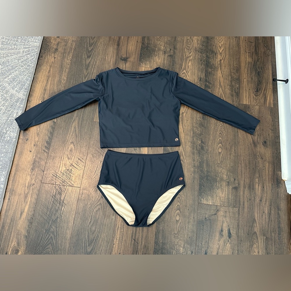 Honey Mark Women’s Long Sleeve Top & High Waisted Bottoms Set Slate Gray Size L